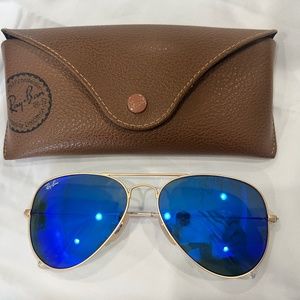 Ray Ban Aviator Blue Mirror Small RB 3025 Matte gold frame